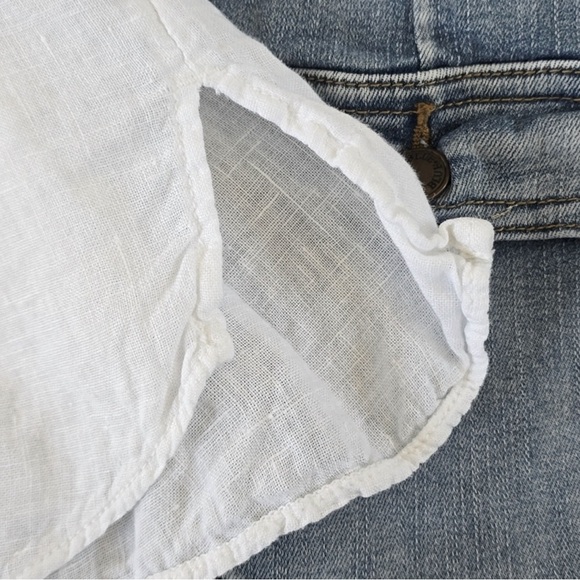 Zara Women's Large Linen Short Sleeve Button Up Shirt Flowy Beachy White EUC - Picture 5 of 6